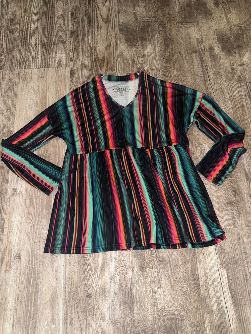 Crazy Train Multicolor Striped V-Neck Peplum Tunic